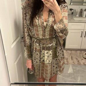 Zara neutral printed dress with slip